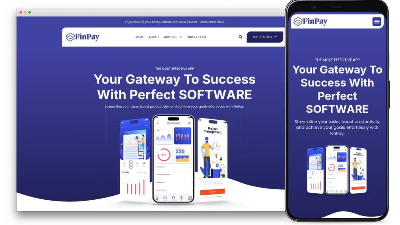 FinPay – Fintech & App Landing Elementor Kit